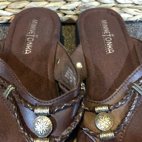 Minnetonka Brown Suede Thong Sandals with Braided Strap - Picture 14 of 15